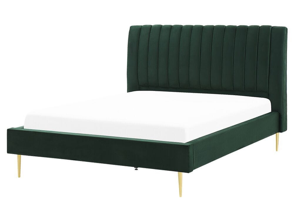Beliani Zamatová posteľ 160 x 200 cm zelená MARVILLE